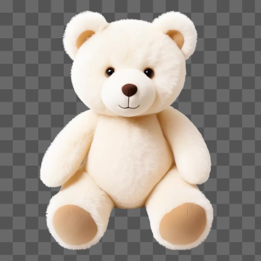 white teddy bear sits on a beige background