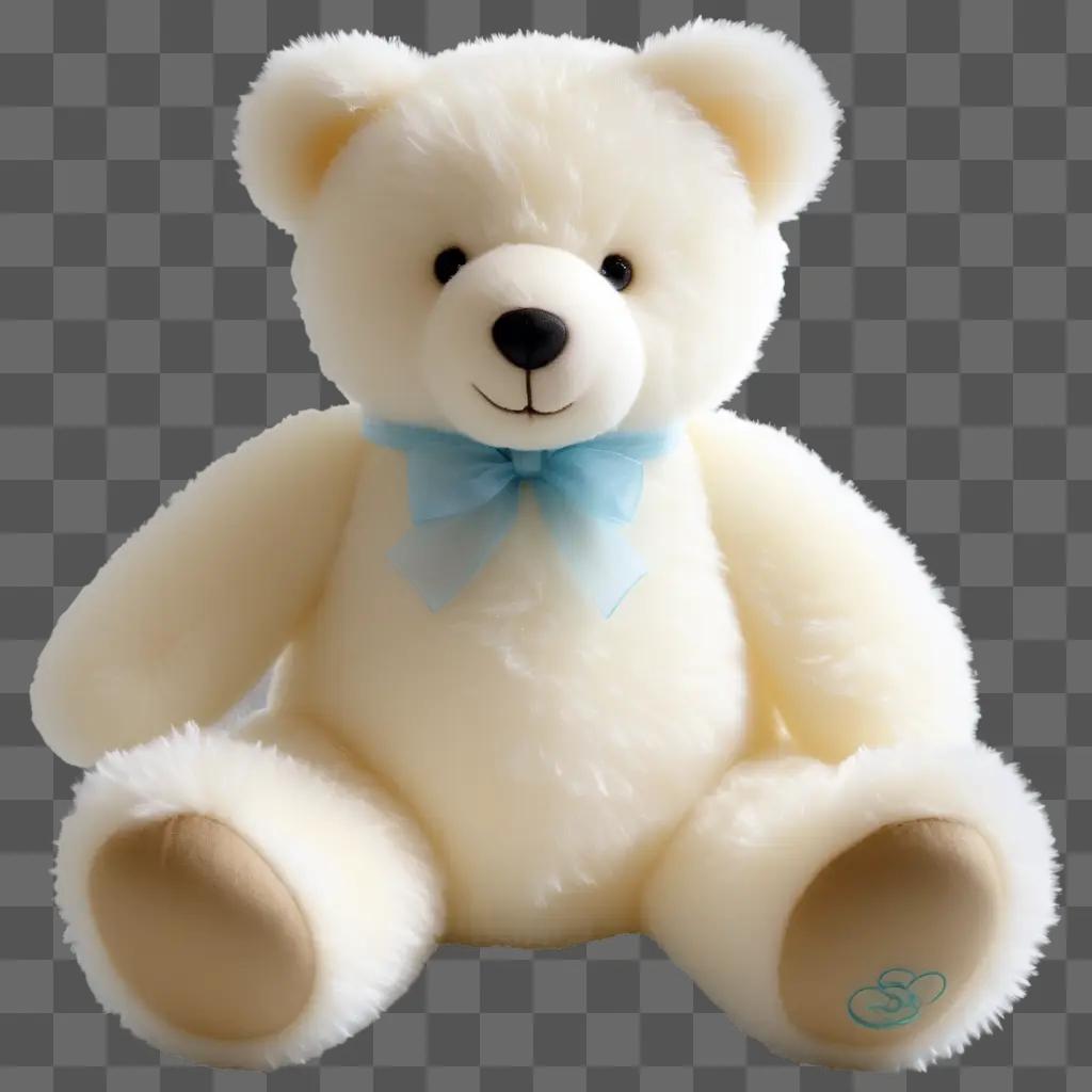 white teddy bear with a blue bow