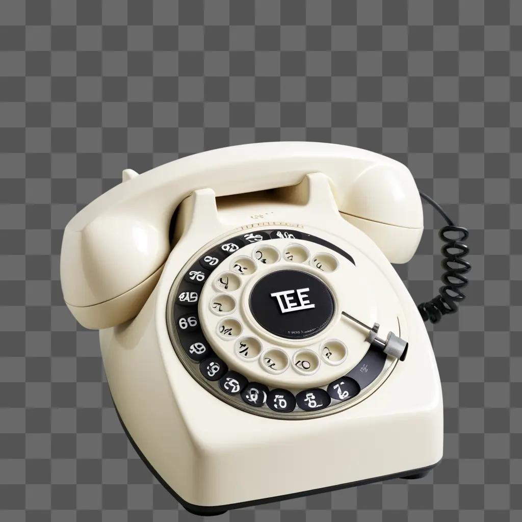 white telephone with a black dial and white numbers