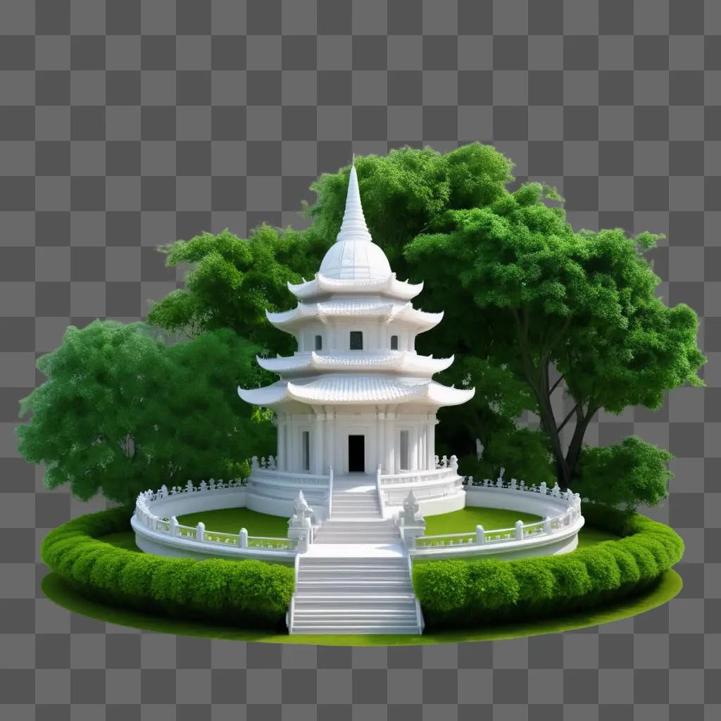 white temple surrounded by lush green trees