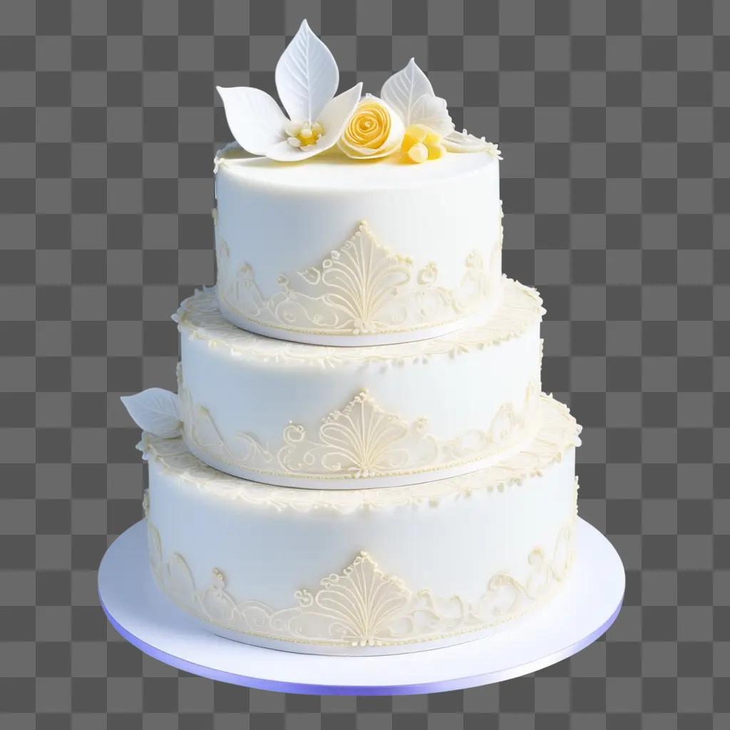 white three-tiered cake with a transparent base