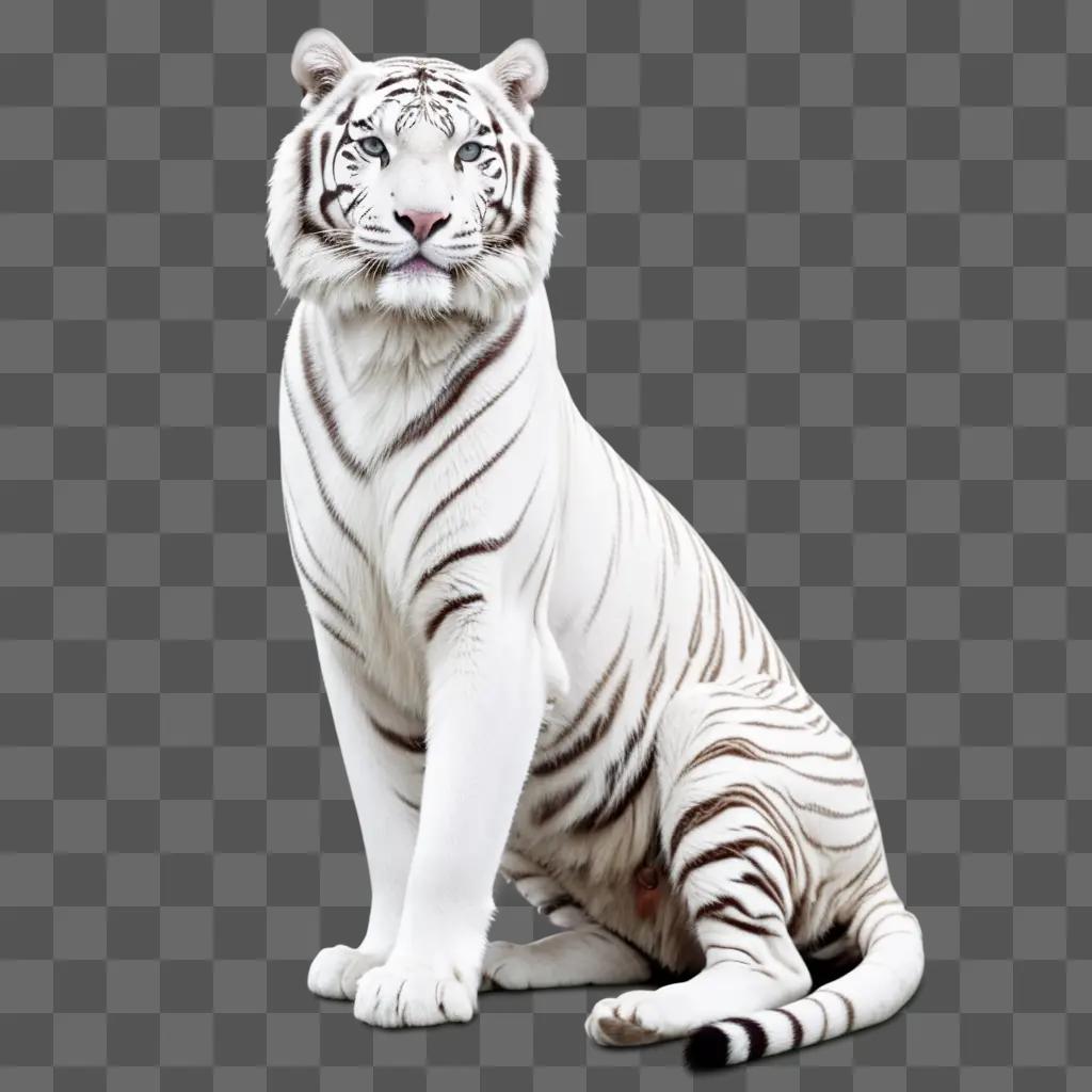 white tiger with a gray background and black stripes