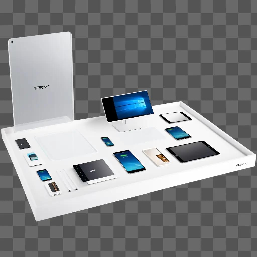 white tray holds a variety of electronic devices