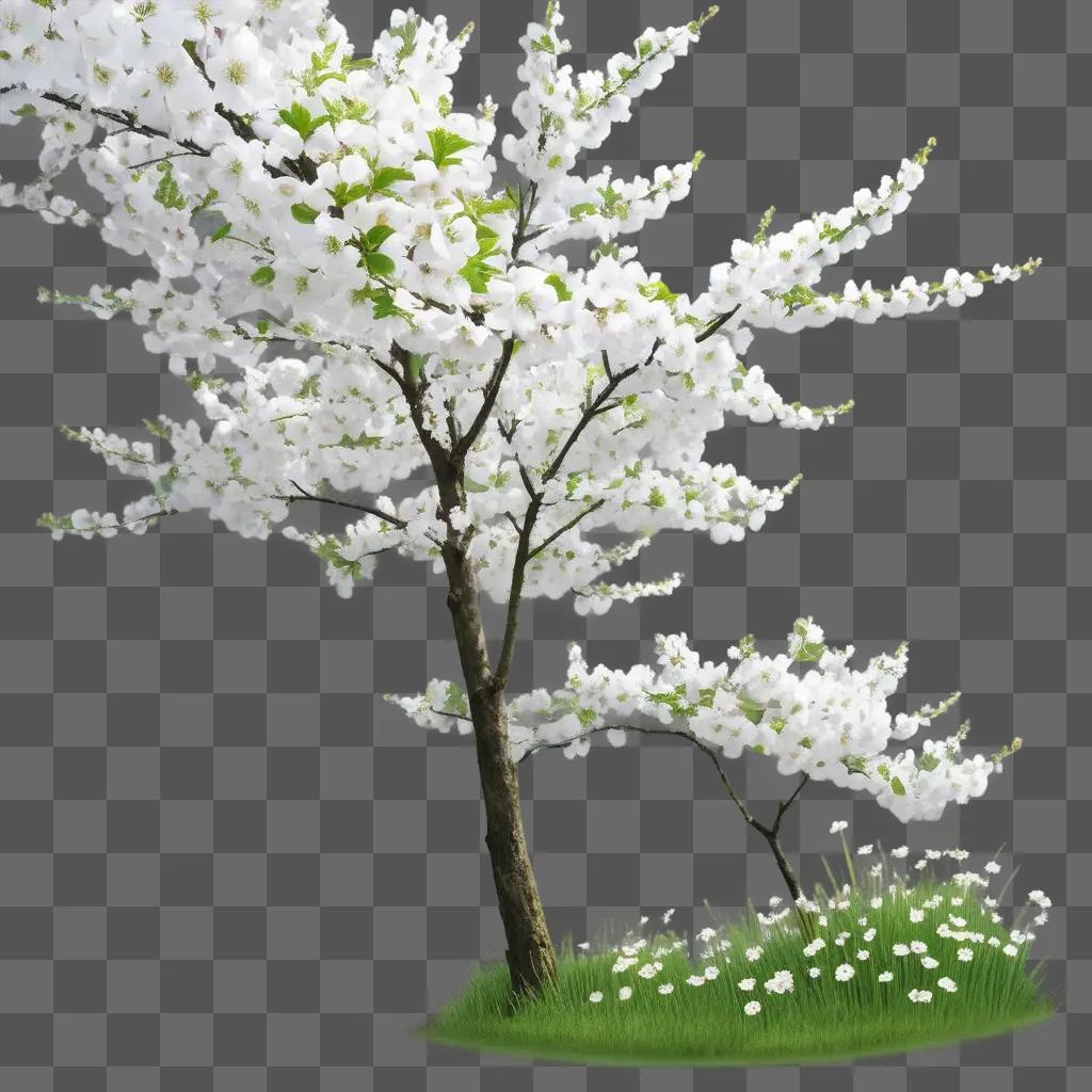 white tree in springtime with white flowers