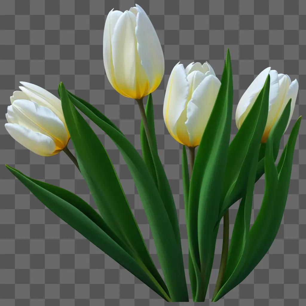 white tulip with yellow center and green leaves