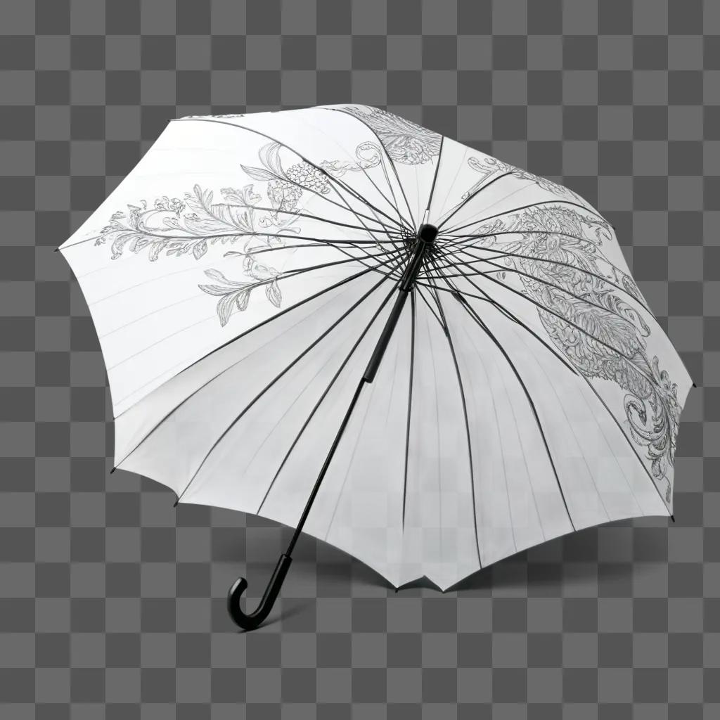 white umbrella with a floral sketch on it