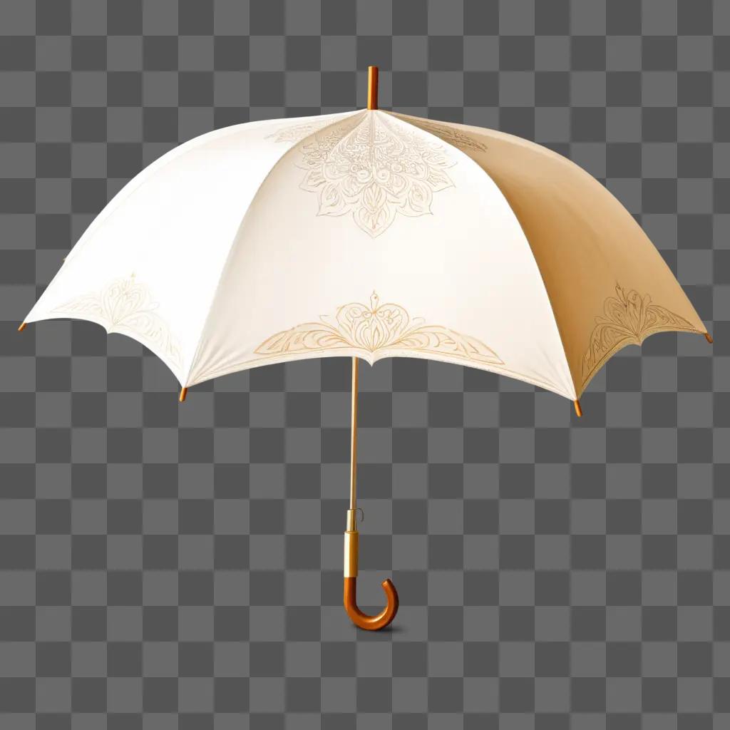 white umbrella with a gold sketch design