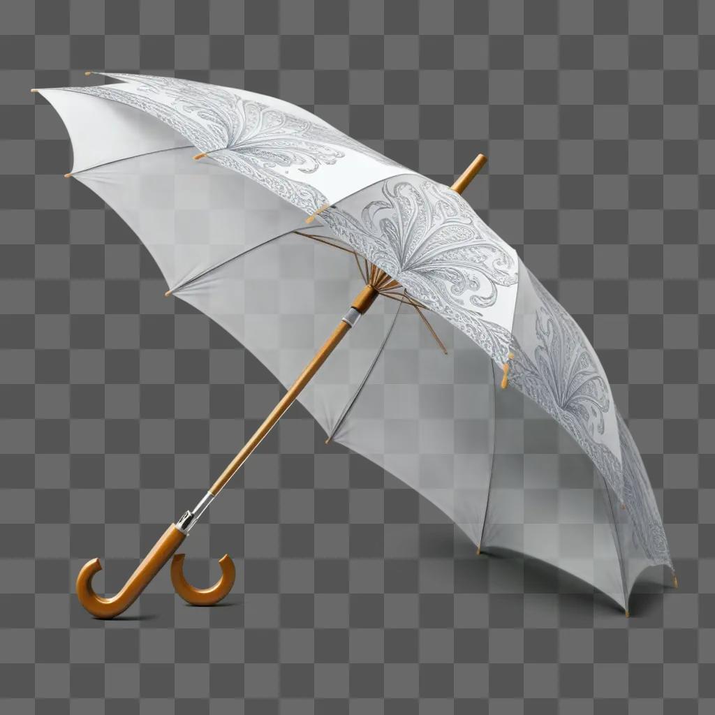 white umbrella with a sketch drawing of flowers on it