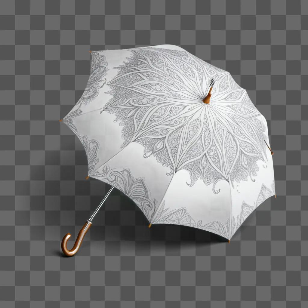 white umbrella with a sketch drawing on it