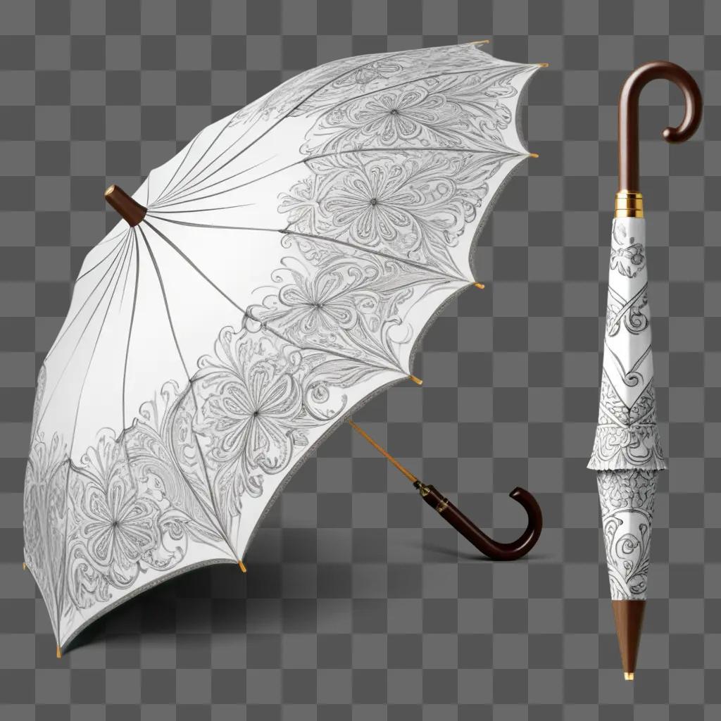 white umbrella with a sketch umbrella drawing