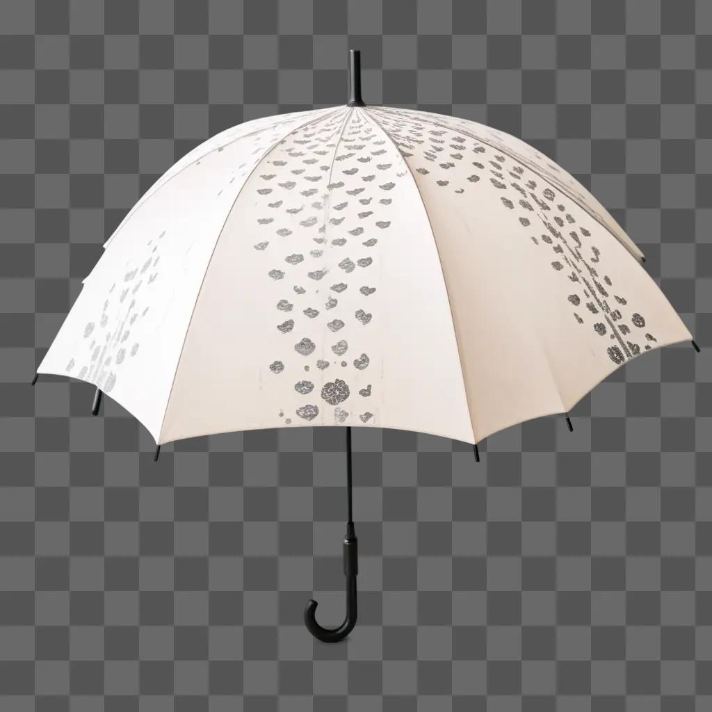 white umbrella with polka dots and a rain emoji