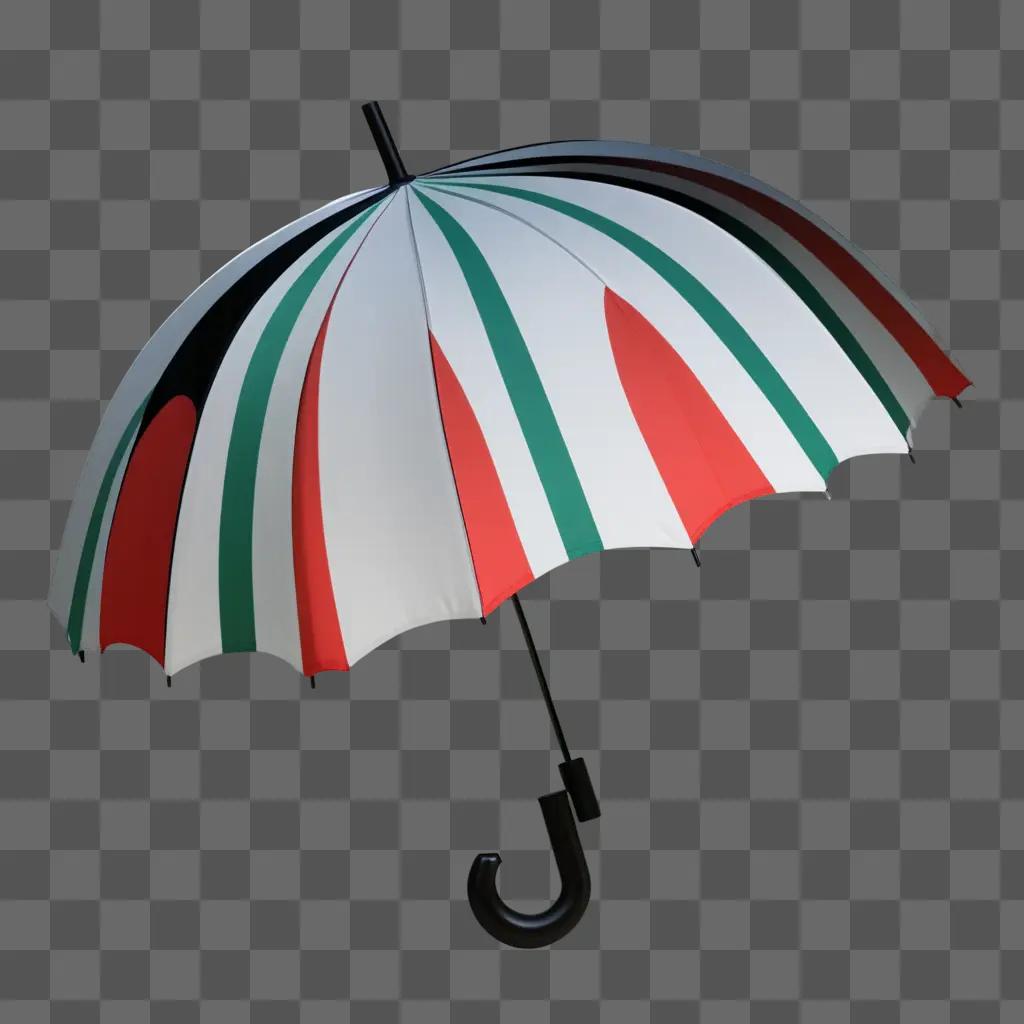 white umbrella with red, green and black stripes