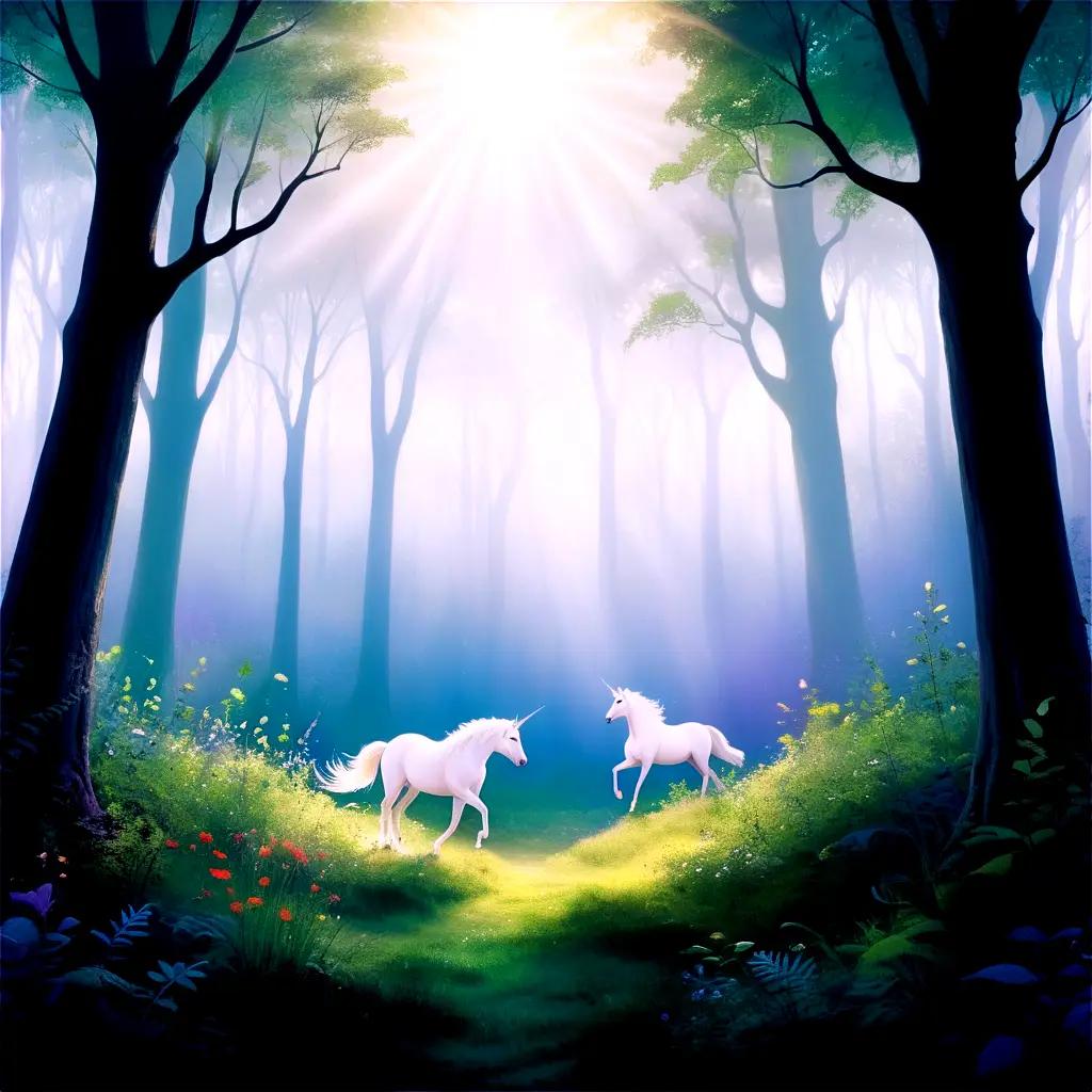 white unicorn on a vibrant forest canvas