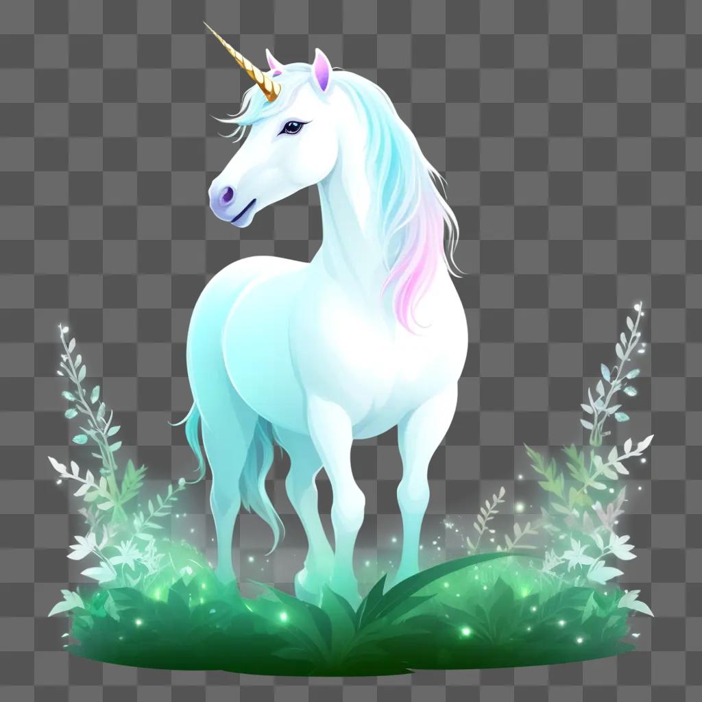 white unicorn with a blue mane and pink horn