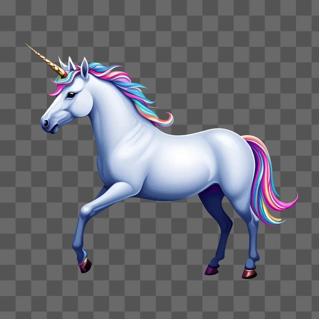 white unicorn with rainbow mane and tail