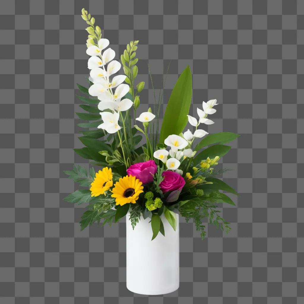 white vase with flowers in a green background