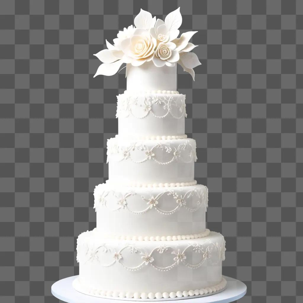 white wedding cake with a flower on top