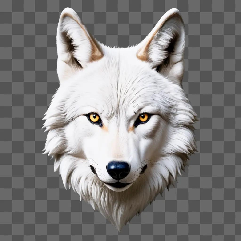 white wolf face on a grey background