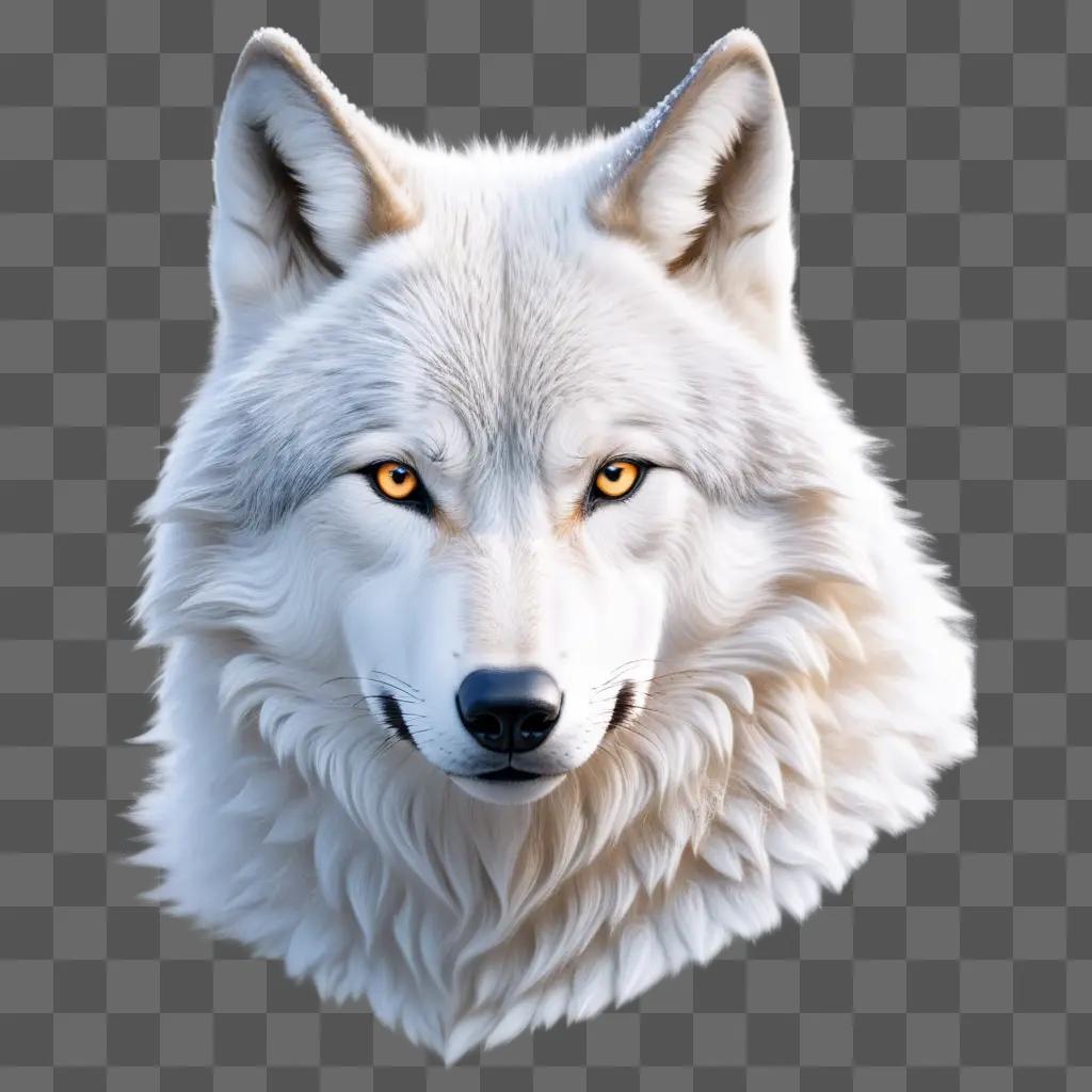 white wolf face with yellow eyes and fur