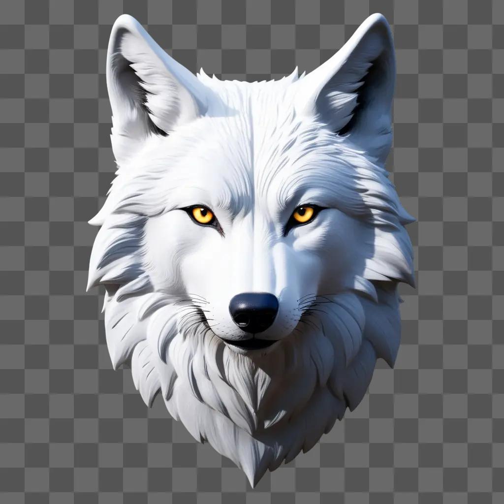 white wolf head against a grey background