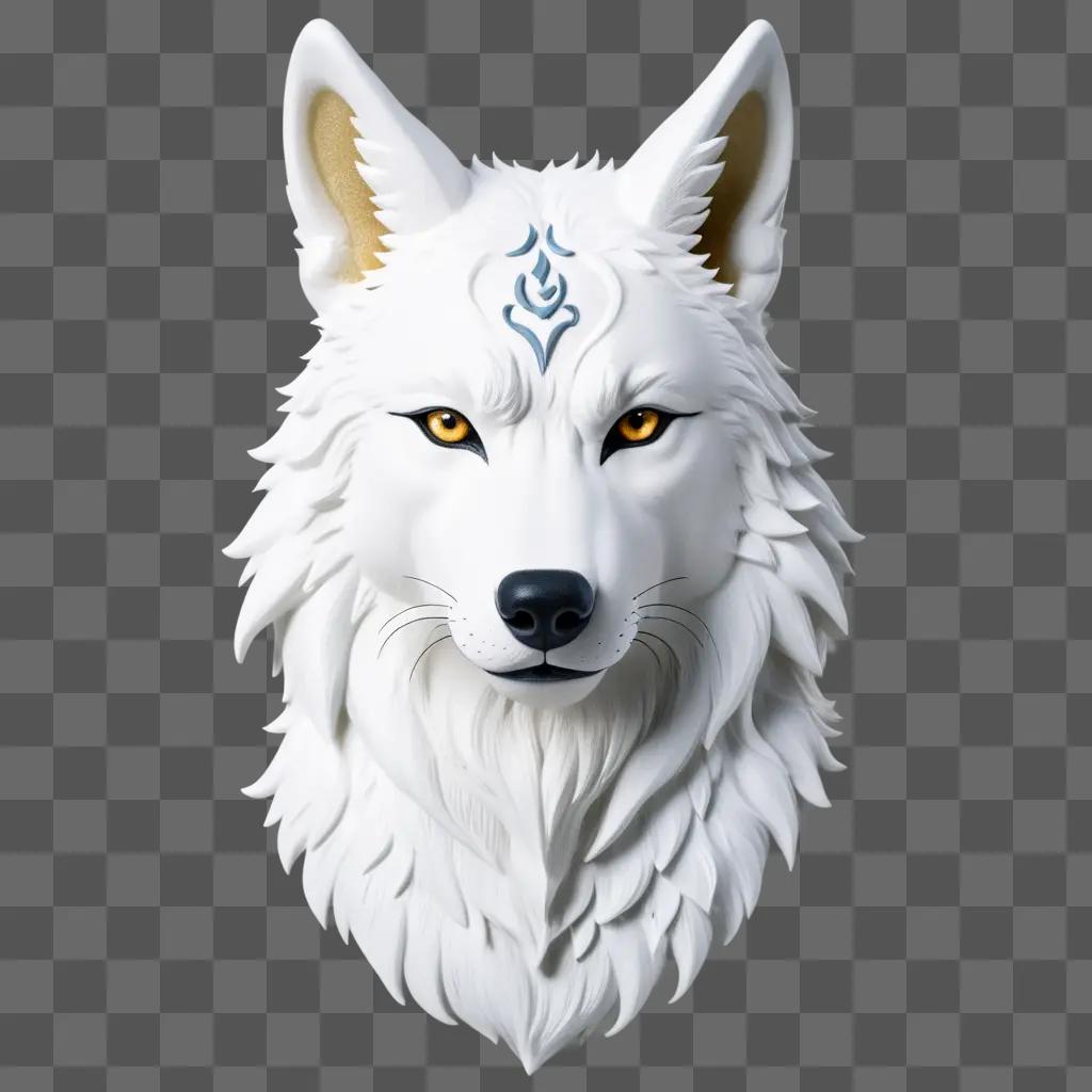 white wolf head with blue ears and a blue crown