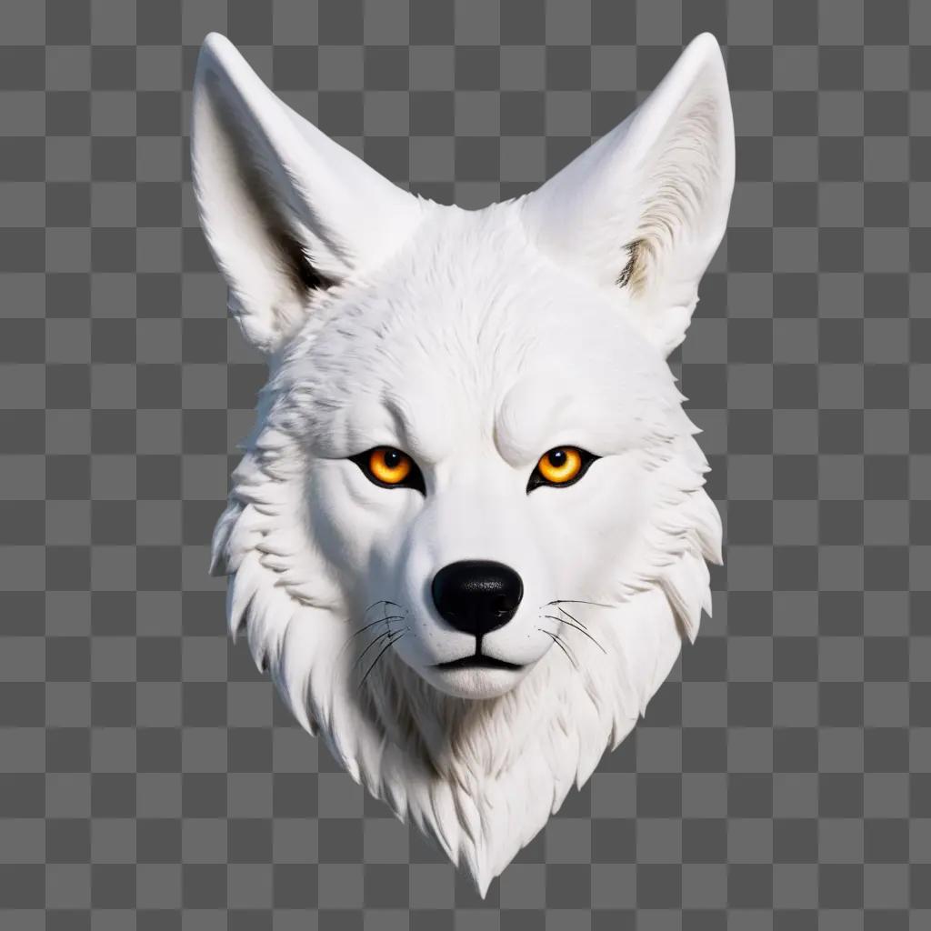 white wolf head with large ears and orange eyes