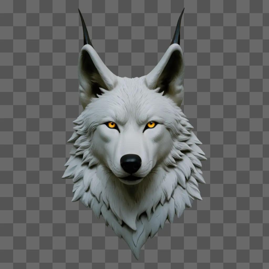 white wolf head with yellow ears and eyes