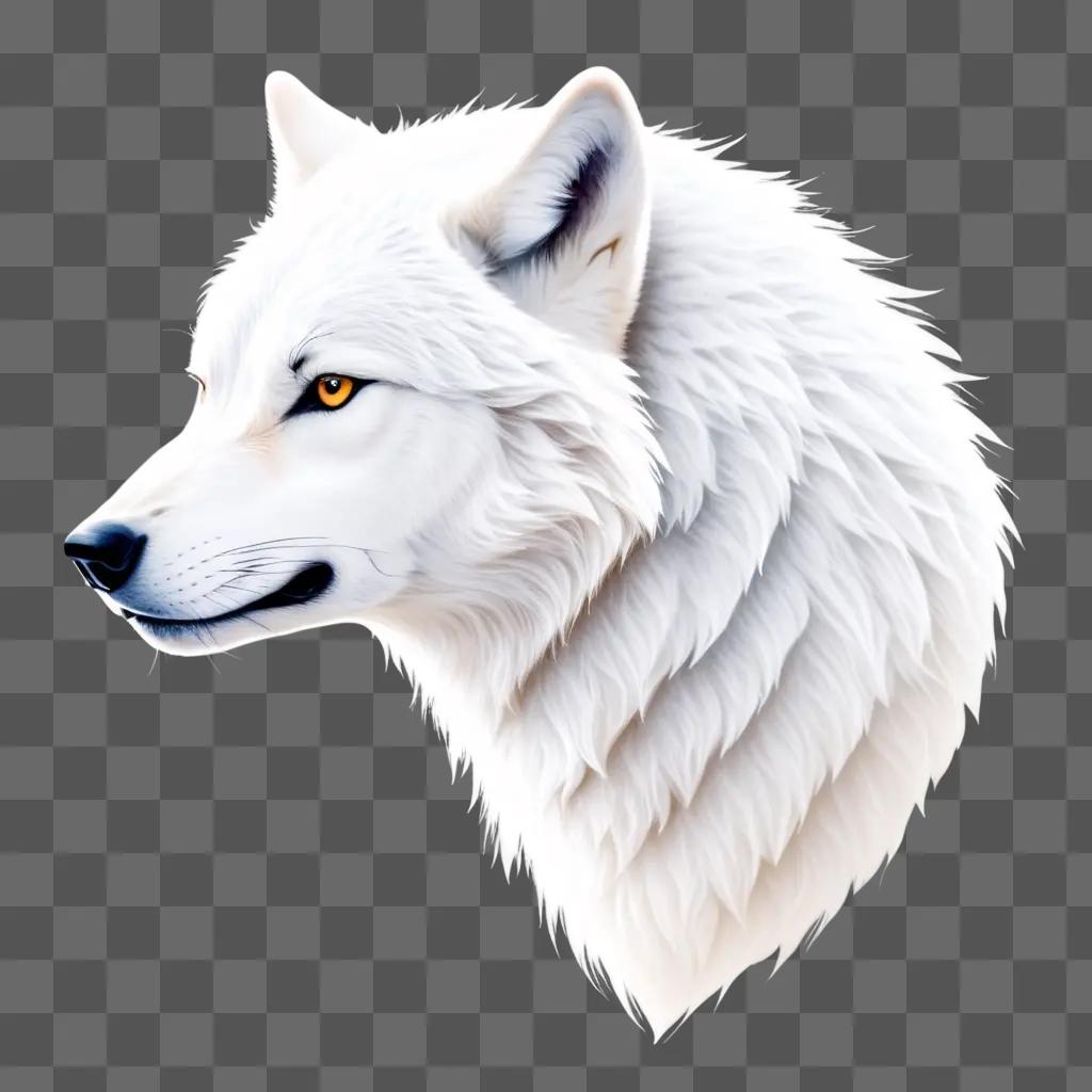 白い背景に黒い目を持つ白いオオカミ