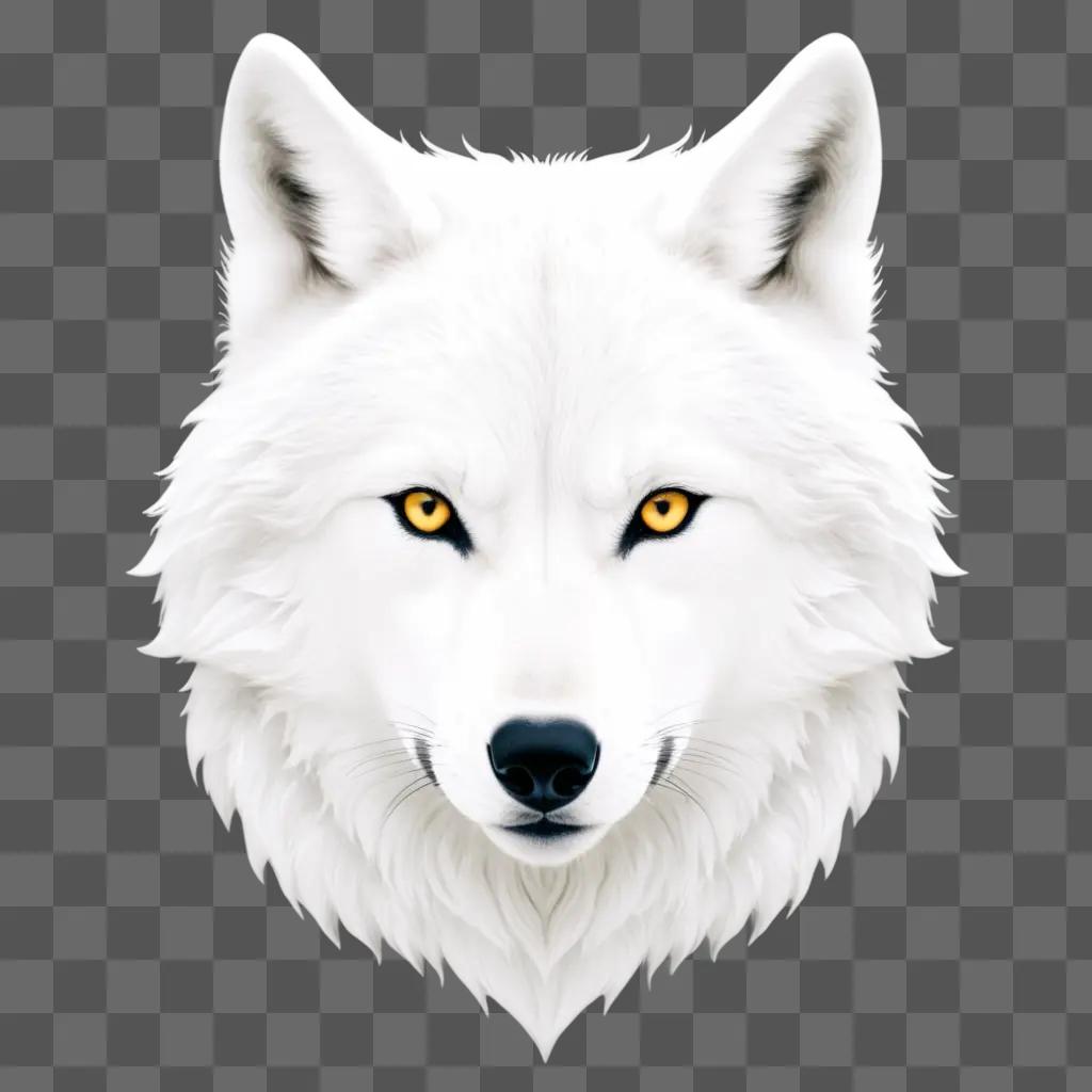 white wolf with yellow eyes and a black nose