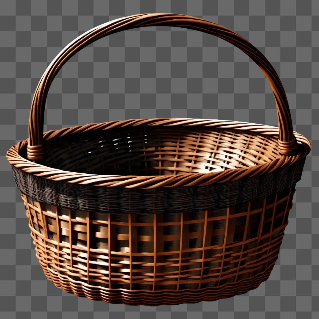 wicker basket with a brown handle