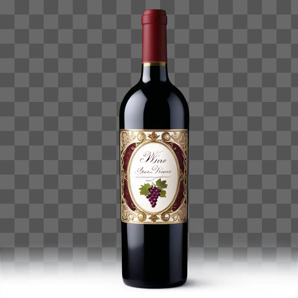 wine bottle with a red label and a vine on it