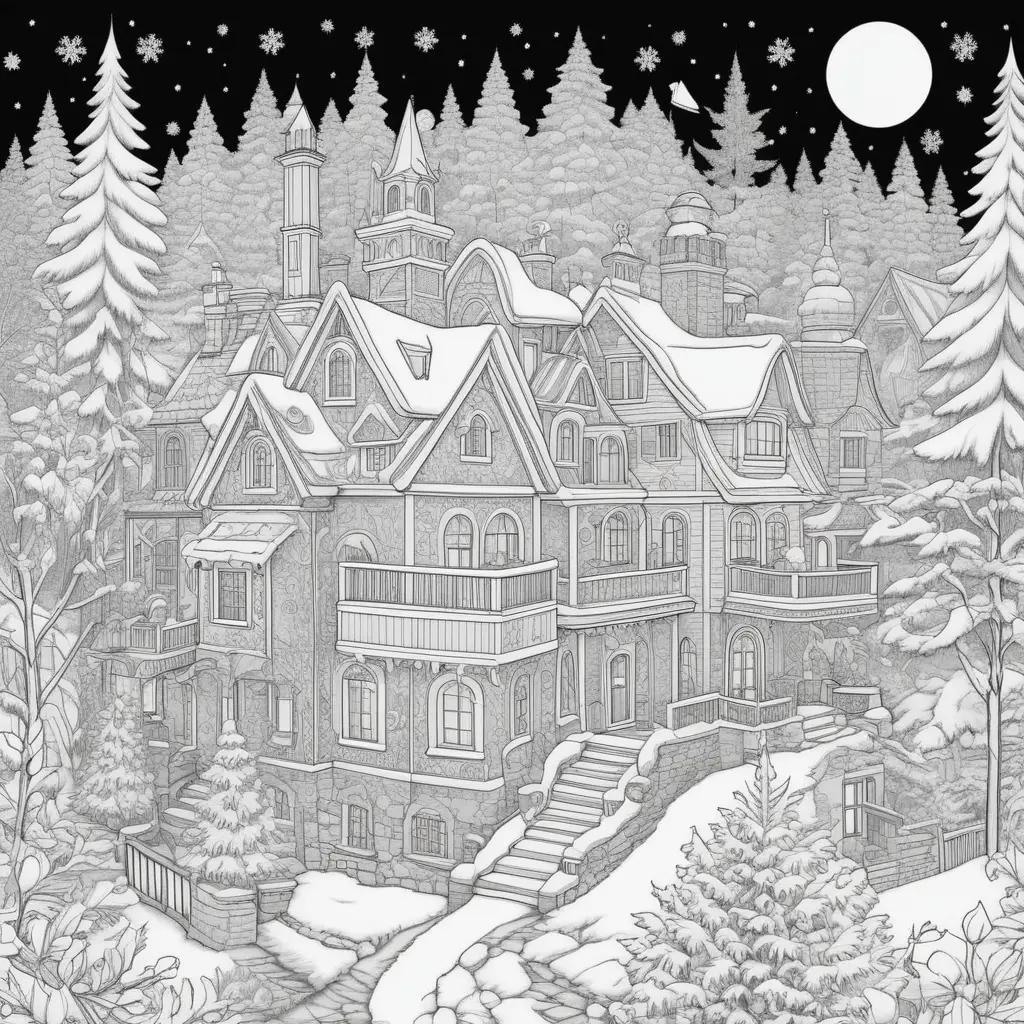 winter scene in holiday coloring pages