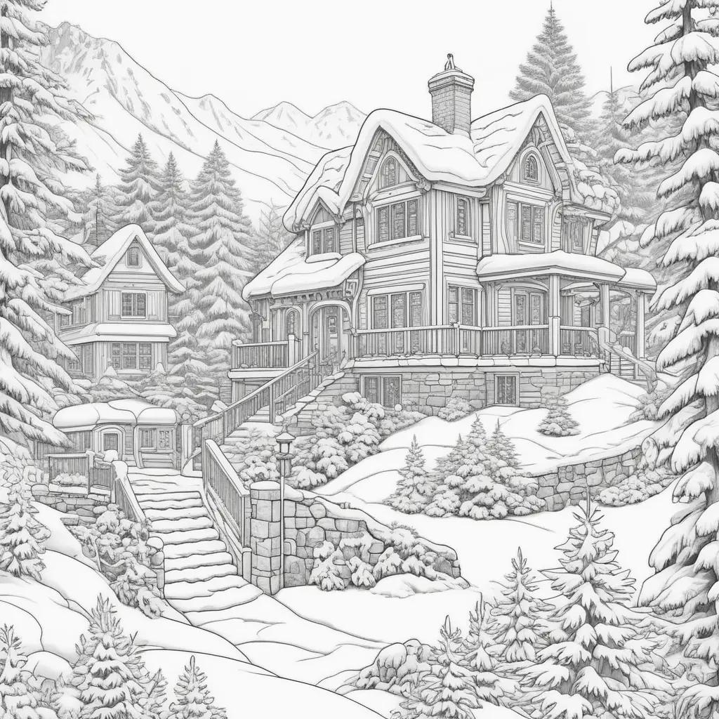 winter scene with a house and trees