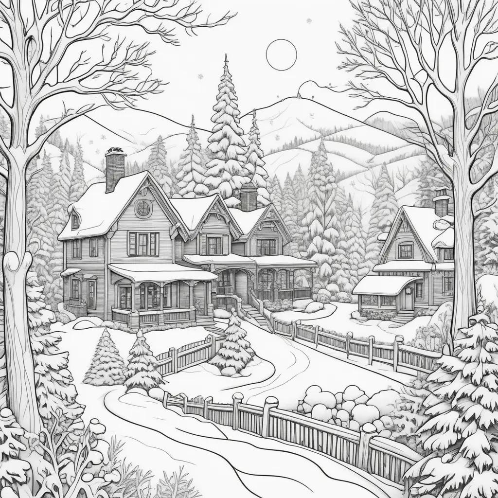 winter scene with activities on the page