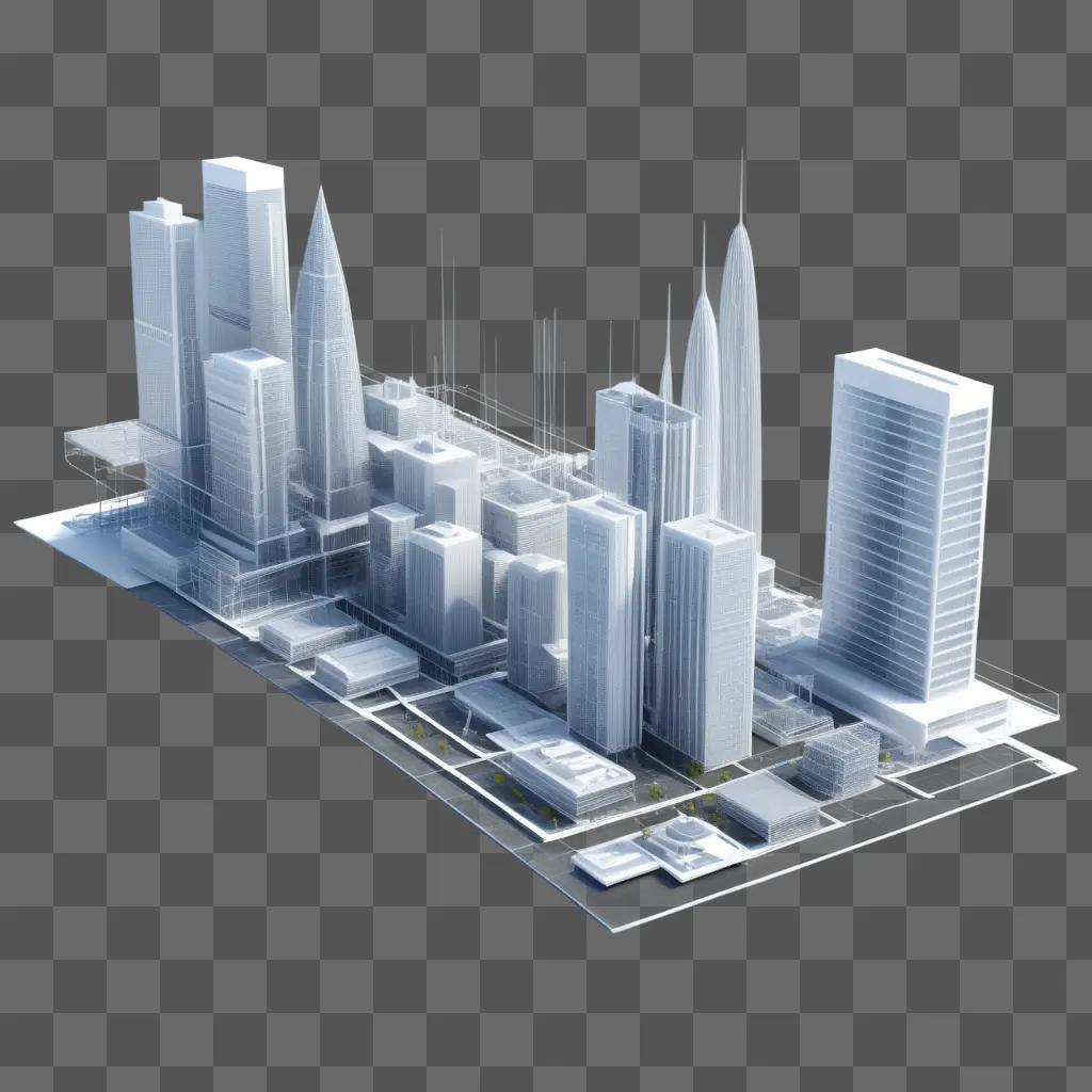 wireframe cityscape with tall buildings