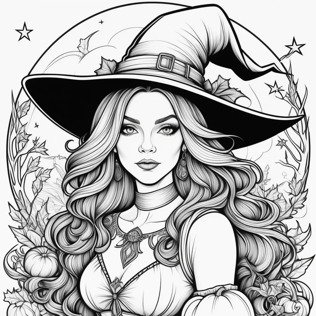 witch coloring page with black and white coloring