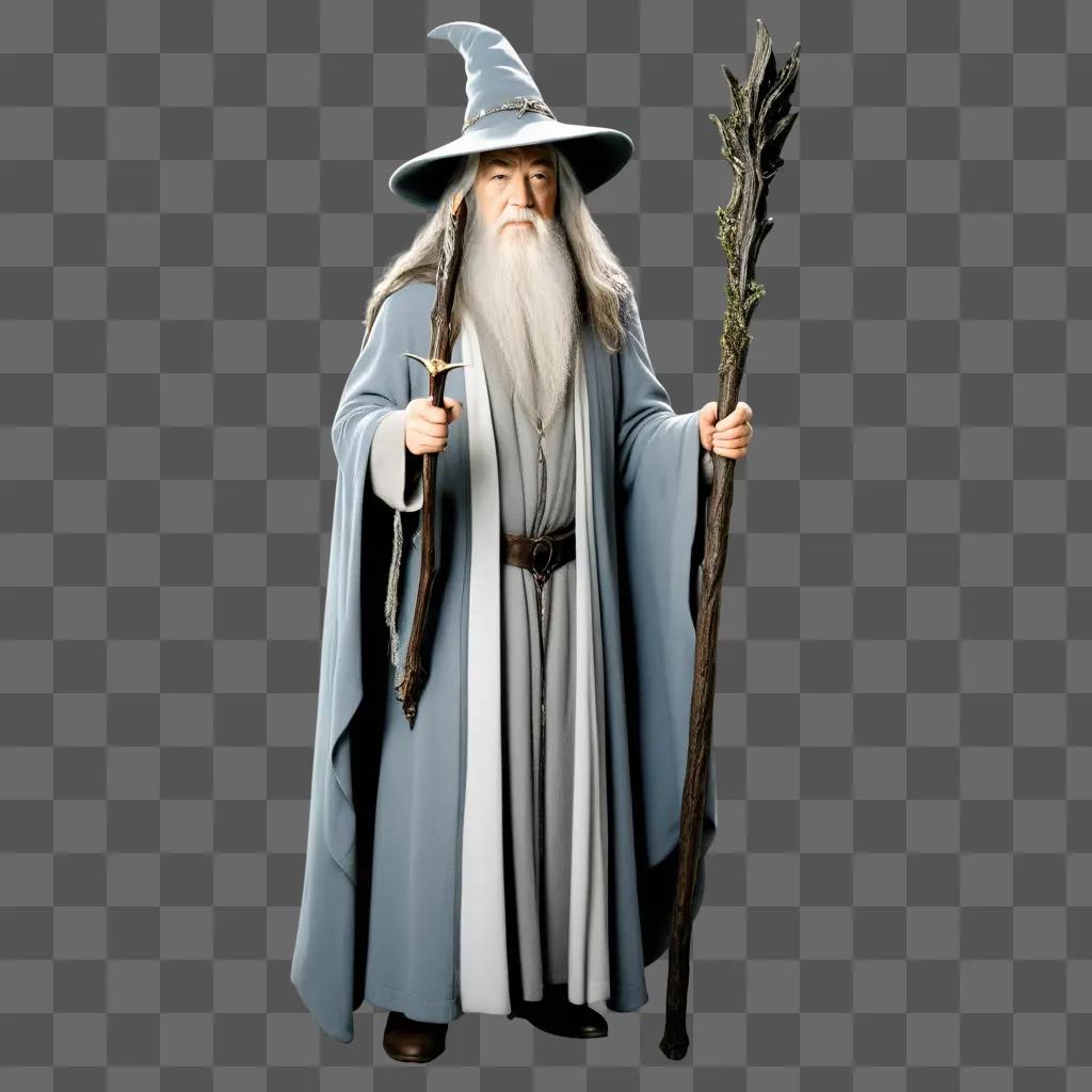 wizard holds a staff and wand