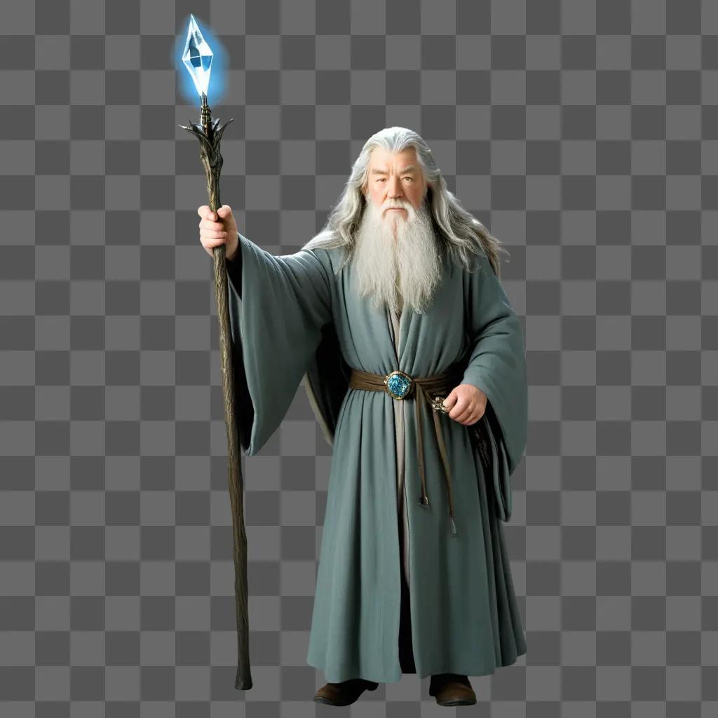 wizard with a staff and glowing blue crystal