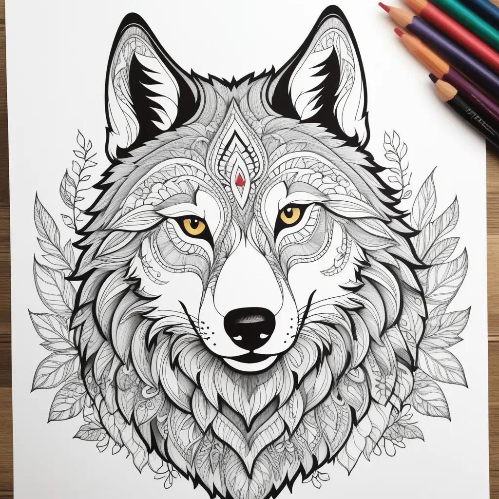 wolf coloring page with a star in the middle