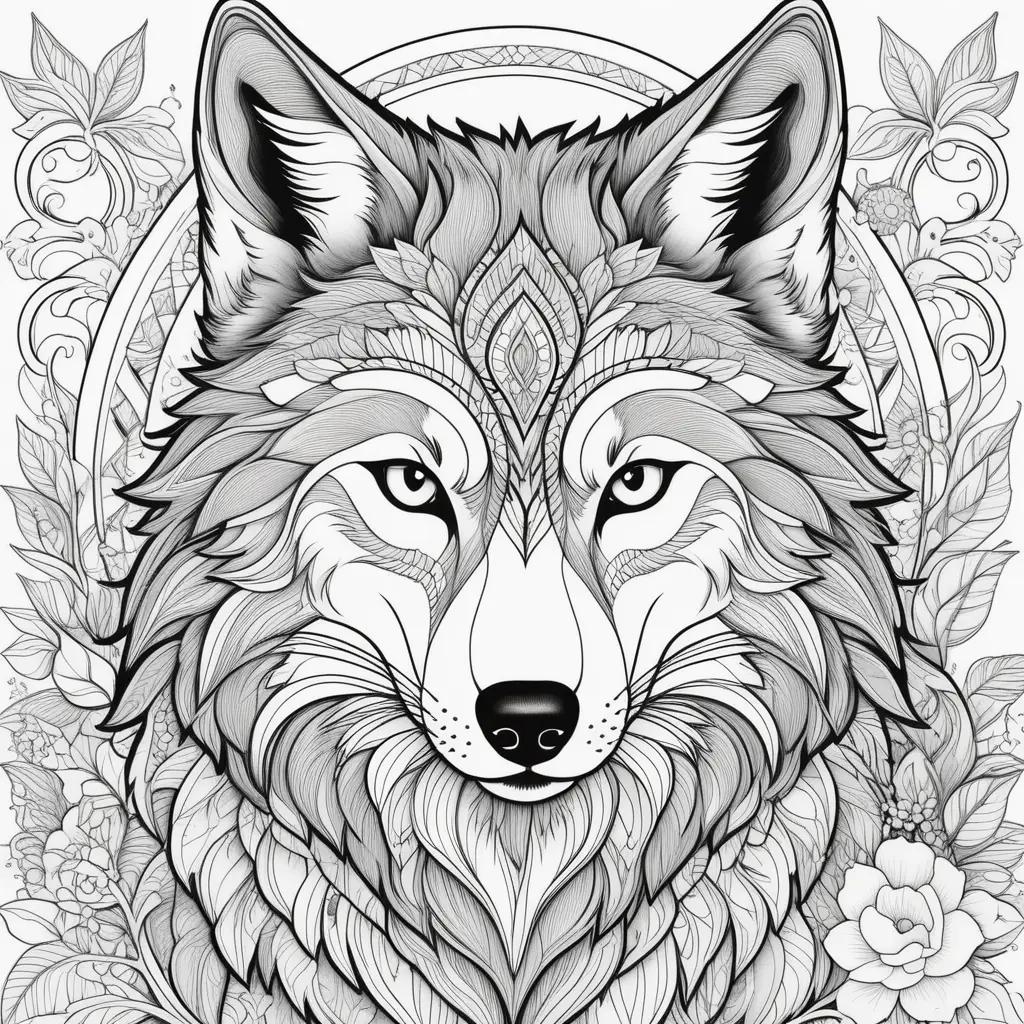 wolf coloring page with intricate details and patterns