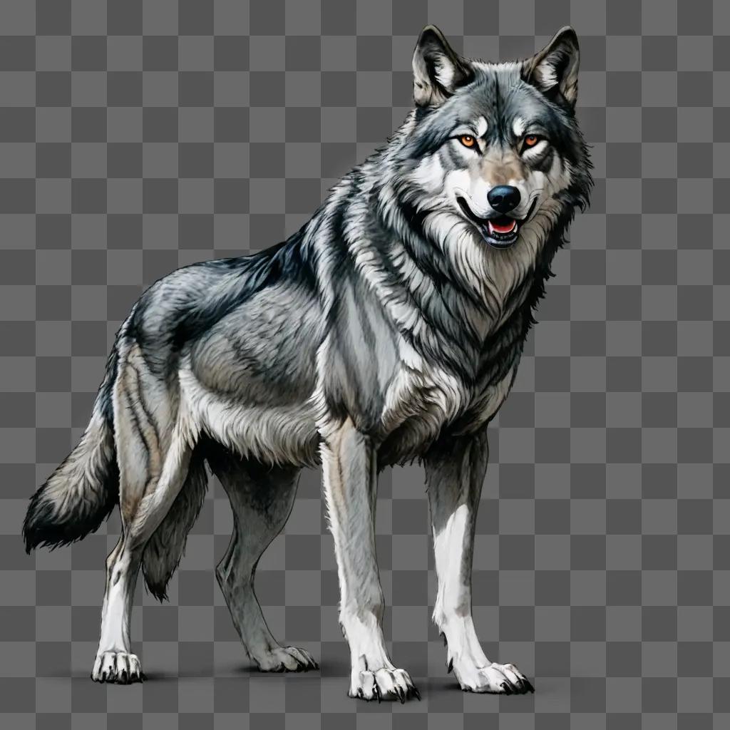 wolf drawing A grey wolf standing on a grey background