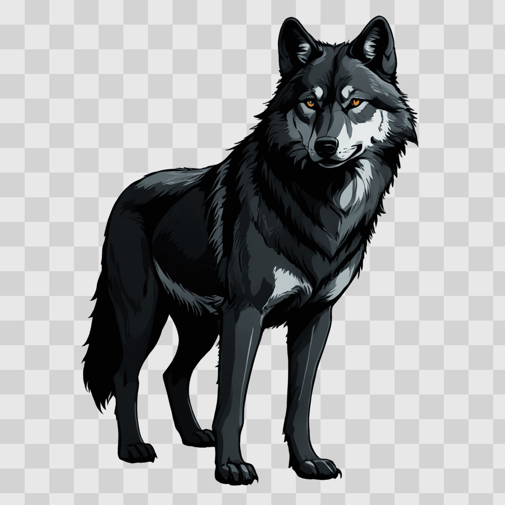 wolf drawing A wolf stands in a dark background