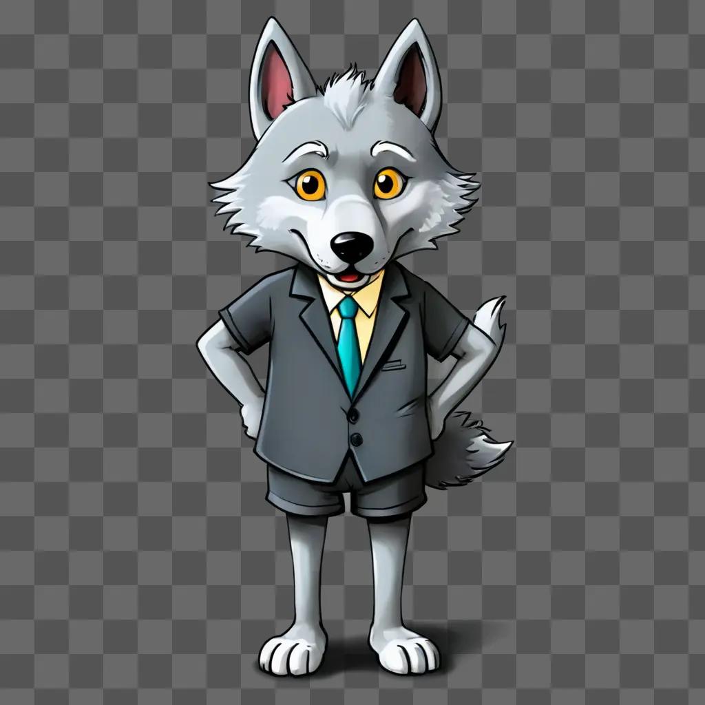 子供のためのオオカミの絵スーツとネクタイを着た漫画の灰色のオオカミ