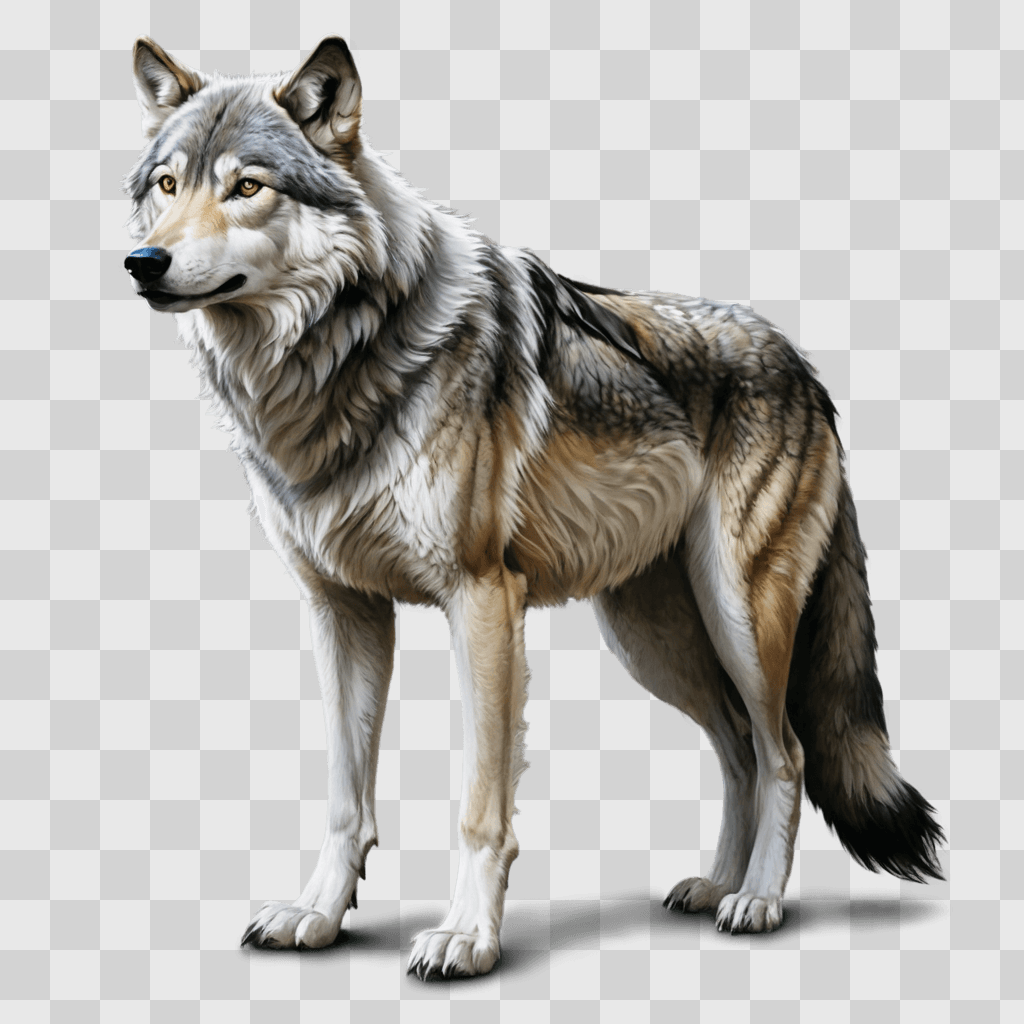 wolf drawing for kids A gray wolf standing on a gray background