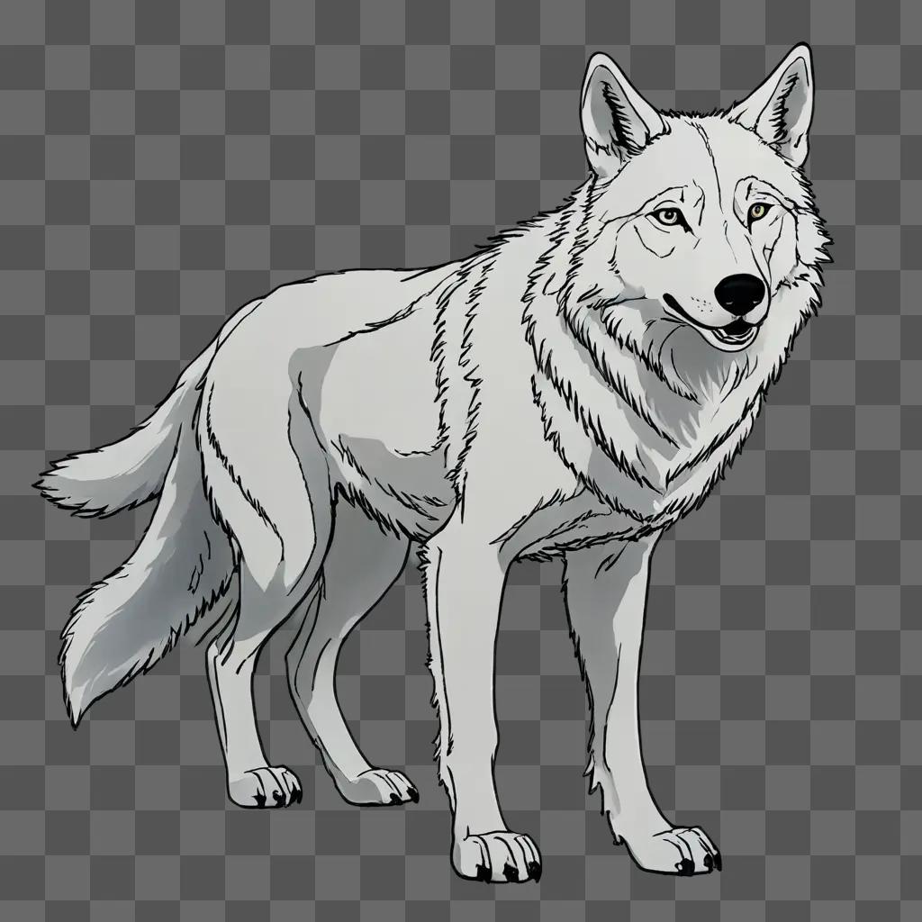 wolf drawing outline A wolf drawing on a gray background