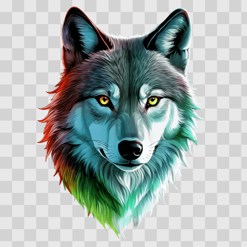 wolf drawing outline A wolfs head is lit in a surreal gradient