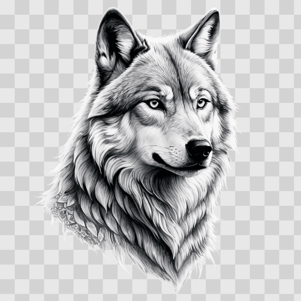 wolf drawing realistic A wolf in black and white with a light reflection