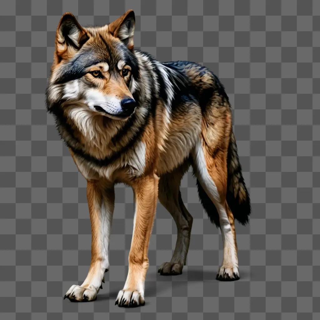 wolf drawing realistic A wolf stands in front of a dark background