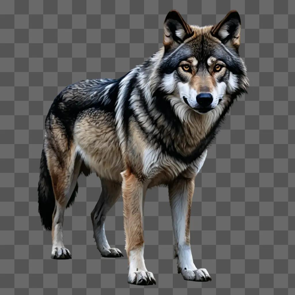 wolf drawing realistic A wolf with gray fur stands in a dark background