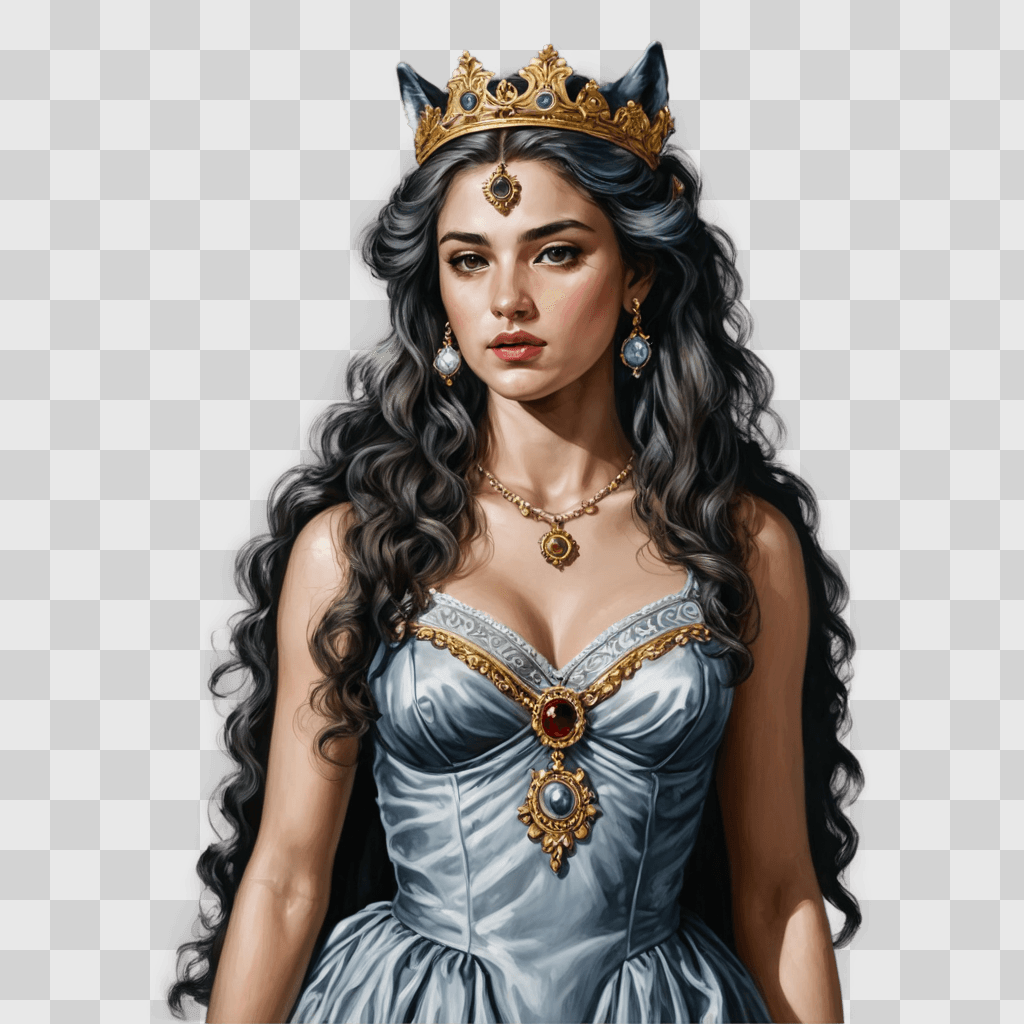 wolf drawing realistic A woman wears a crown and a dress with jewelry